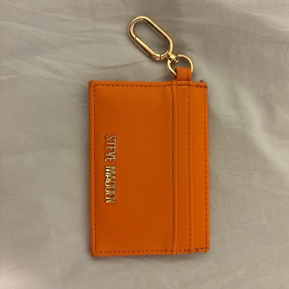 Steve Madden Vibrant Orange Card Holder with Gold Keyring - Picture 1 of 2